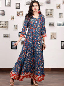 INDIGO SYMPHONY - Hand Block Printed Cotton Long Dress With Back Knots - D162F1333