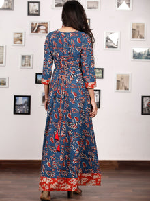 INDIGO SYMPHONY - Hand Block Printed Cotton Long Dress With Back Knots - D162F1333