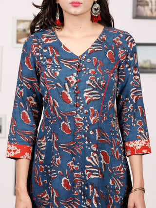 INDIGO SYMPHONY - Hand Block Printed Cotton Long Dress With Back Knots - D162F1333