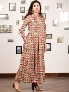 CLASSY VIBES - Hand Block Printed Cotton Long Dress With Pin Tuck - D328F896
