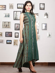 Teal Green White Black Maroon Handwoven Asymmetric Ikat Dress With Front Open-  D280F1263