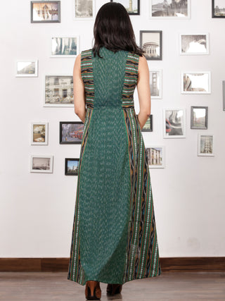 Teal Green White Black Maroon Handwoven Asymmetric Ikat Dress With Front Open-  D280F1263