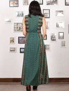 Teal Green White Black Maroon Handwoven Asymmetric Ikat Dress With Front Open-  D280F1263