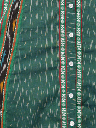 Teal Green White Black Maroon Handwoven Asymmetric Ikat Dress With Front Open-  D280F1263