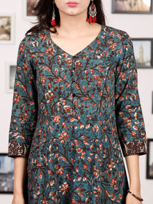 Forest Charm - Hand Block Printed Cotton Long Dress With Back Knots - D162F1332