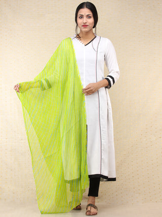 Green Blue Lehria Georgette Hand Block Printed Dupatta  - D04170686