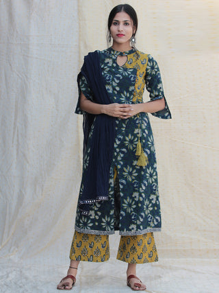 Gul E-Rana - Hand Block Printed Kurta Palazzo Set With Dupatta - SS01F1331