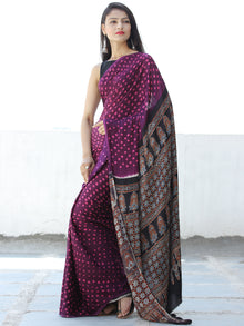 Purple Pink Black Maroon Bandhej Modal Silk Saree With Ajrakh Printed Pallu & Blouse - S031703870