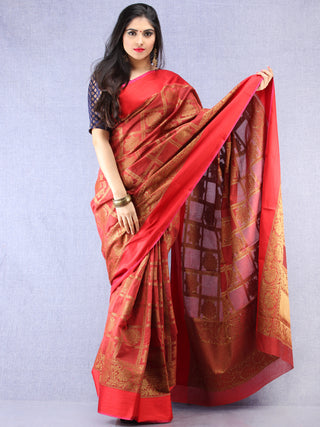 Banarasee Chanderi Silk Saree With Zari Work - Maroon Red Gold - S031704377