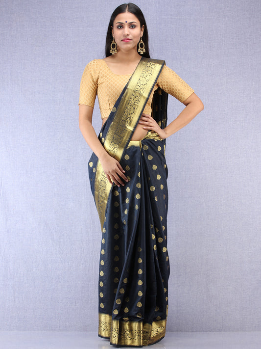 Banarasee Semi Silk Saree With Zari Work - NavyBlue & Gold - S031704399