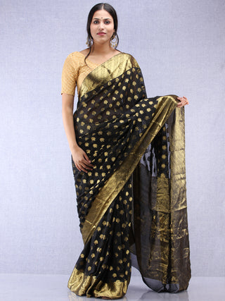 Banarasee Chiffon Saree With Golden Zari Weave - Black & Gold - S031704354