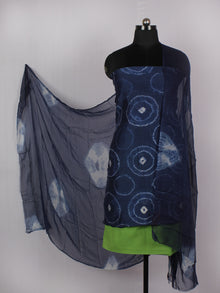 Indigo Ivory Lime Green Hand Shibori Dyed Chanderi Kurta & Chiffon Dupatta With Cotton Salwar Fabric Set of 3- S1628212