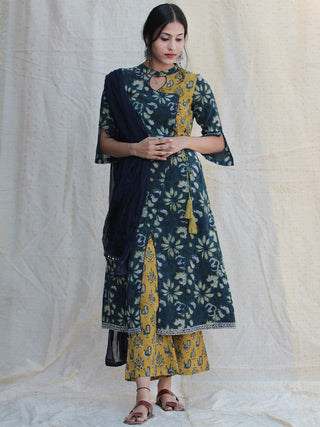 Gul E-Rana - Hand Block Printed Kurta Palazzo Set With Dupatta - SS01F1331