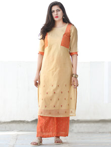 Sequence Embroidery - Beige Orange Golden Chanderi  Kurta & Pants Sets  - Set of 2  - SS01F060