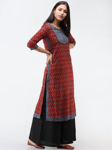 Red Indigo Ajrakh Hand Block Printed Cotton Kurta  - K204F1533