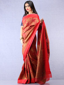 Banarasee Chanderi Silk Saree With Zari Work - Maroon Red Gold - S031704377