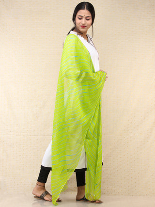 Green Blue Lehria Georgette Hand Block Printed Dupatta  - D04170686