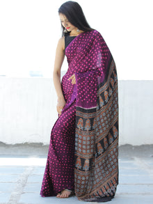 Purple Pink Black Maroon Bandhej Modal Silk Saree With Ajrakh Printed Pallu & Blouse - S031703870
