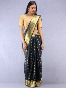 Banarasee Semi Silk Saree With Zari Work - NavyBlue & Gold - S031704399