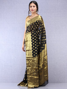Banarasee Chiffon Saree With Golden Zari Weave - Black & Gold - S031704354