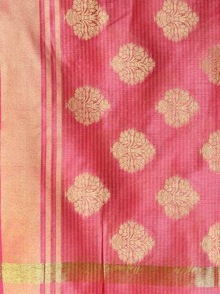 Banarasi Chanderi Dupatta With Zari Work - Pink & Gold - D04170789