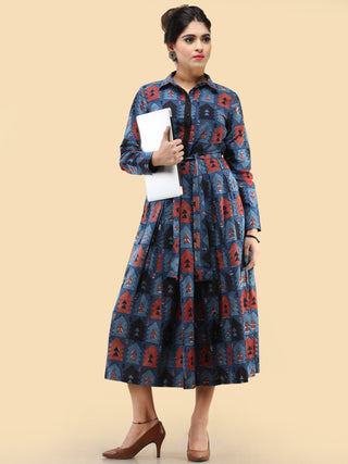 Naqsh - Hand Block Printed Cotton Middi Dress With Side Pockets  - D388F1841
