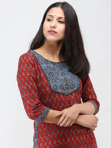 Red Indigo Ajrakh Hand Block Printed Cotton Kurta  - K204F1533