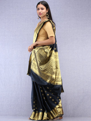 Banarasee Semi Silk Saree With Zari Work - NavyBlue & Gold - S031704399