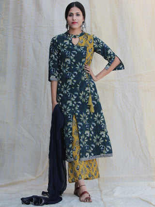 Gul E-Rana - Hand Block Printed Kurta Palazzo Set With Dupatta - SS01F1331