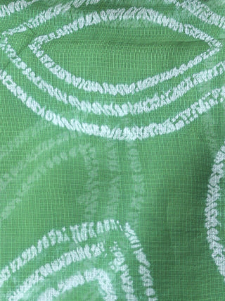 Green White Shibori Kota Silk Hand Block Printed Dupatta - D04170628