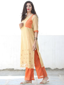 Sequence Embroidery - Beige Orange Golden Chanderi  Kurta & Pants Sets  - Set of 2  - SS01F060