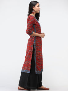 Red Indigo Ajrakh Hand Block Printed Cotton Kurta  - K204F1533