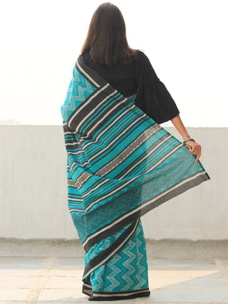 Sea Green Ivory Hand Block Printed  Cotton Mul Saree - S031704097