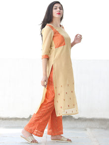 Sequence Embroidery - Beige Orange Golden Chanderi  Kurta & Pants Sets  - Set of 2  - SS01F060