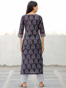 Deep Indigo Rust Ivory Hand Block Printed Cotton Kurta - K186F1837