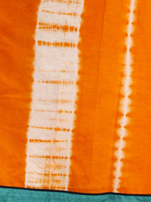 Orange Ivory Hand Shibori Dyed Saree With Teal Blue Border & Tassels - S031702555