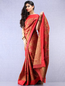 Banarasee Chanderi Silk Saree With Zari Work - Maroon Red Gold - S031704377