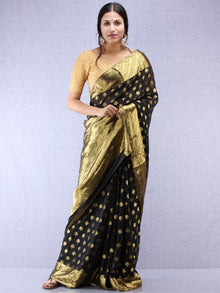 Banarasee Chiffon Saree With Golden Zari Weave - Black & Gold - S031704354