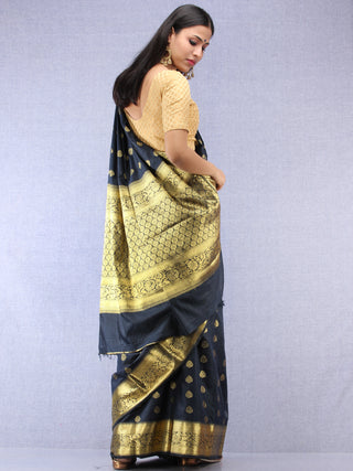 Banarasee Semi Silk Saree With Zari Work - NavyBlue & Gold - S031704399