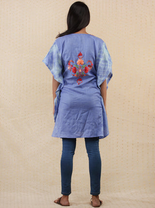 Blue Red Orange Green Aari Embroidered Short Kashmere Kaftan  - K11K066