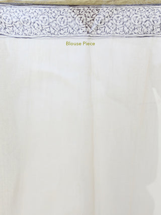 Beige Black Blue Hand Block Printed Chiffon Saree with Zari Border - S031703910