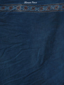 Indigo Black Maroon Ivory Ajrakh Hand Block Printed Cotton Saree in Natural Colors - S031703712