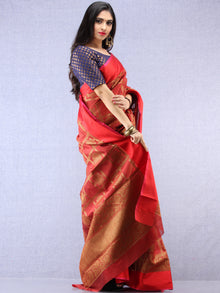 Banarasee Chanderi Silk Saree With Zari Work - Maroon Red Gold - S031704377