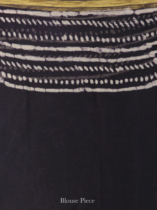 Black White Hand Block Printed Chiffon Saree with Zari Border - S031704552