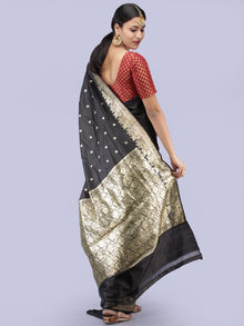 Banarasee Pure Katan Silk Handloom Saree With Zari Work - Black & Gold - S031704287