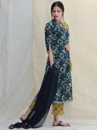 Gul E-Rana - Hand Block Printed Kurta Palazzo Set With Dupatta - SS01F1331