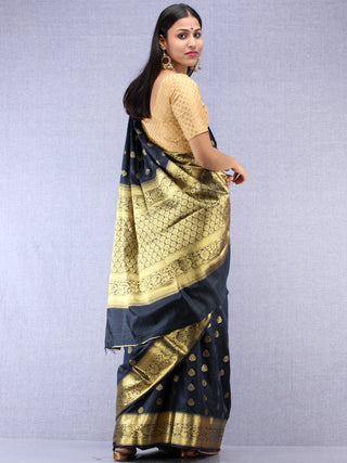 Banarasee Semi Silk Saree With Zari Work - NavyBlue & Gold - S031704399