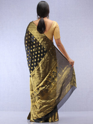 Banarasee Chiffon Saree With Golden Zari Weave - Black & Gold - S031704354
