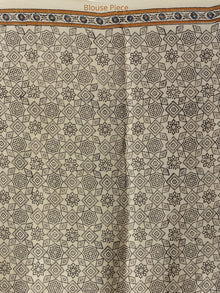 Ivory Indigo Mustard Ajrakh Hand Block Printed Modal Silk Saree - S031704230