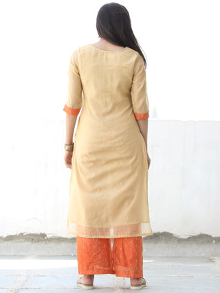 Sequence Embroidery - Beige Orange Golden Chanderi  Kurta & Pants Sets  - Set of 2  - SS01F060
